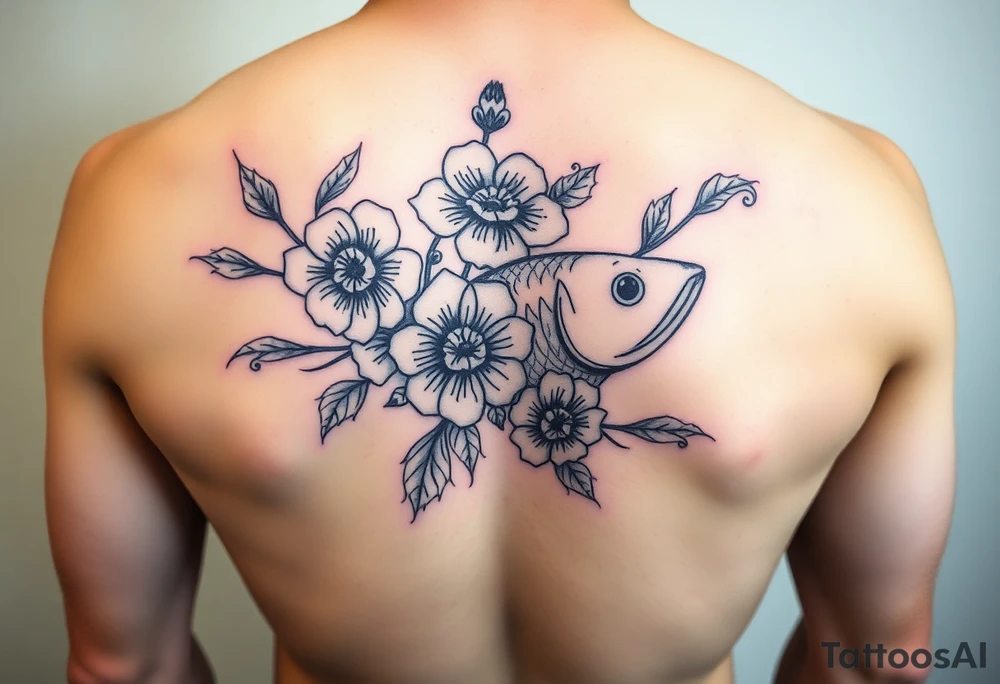 Flowers. Fish coil. tattoo idea