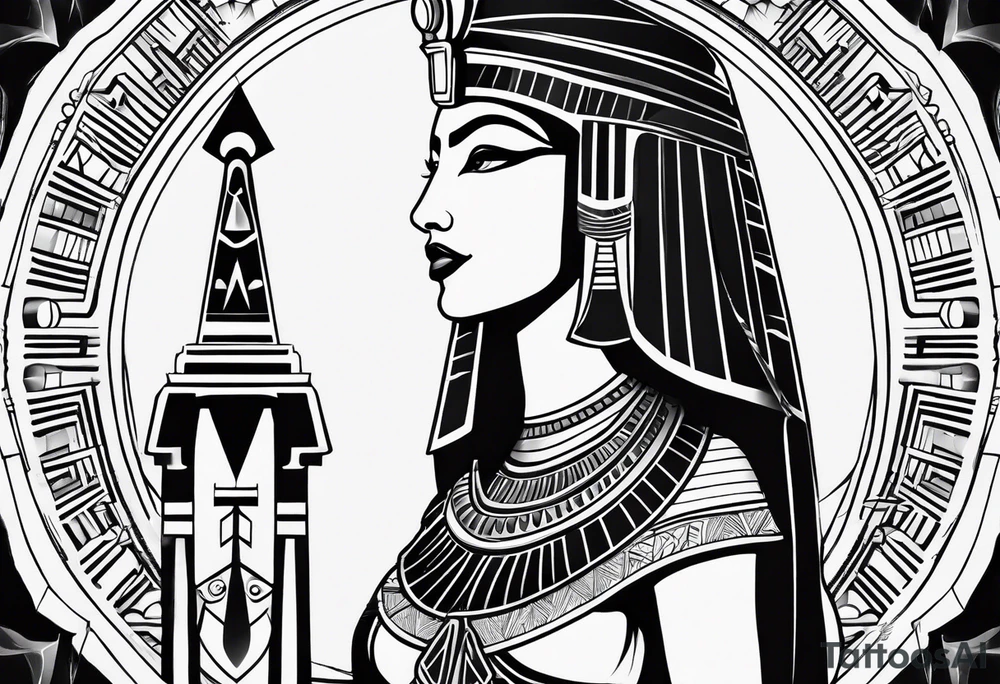 black and white Egyptian goddess Isis tattoo idea