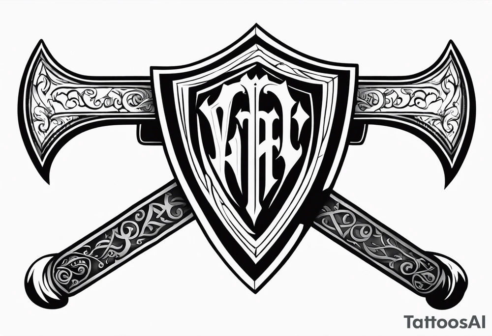 Valhalla shield sword axe fire tattoo idea