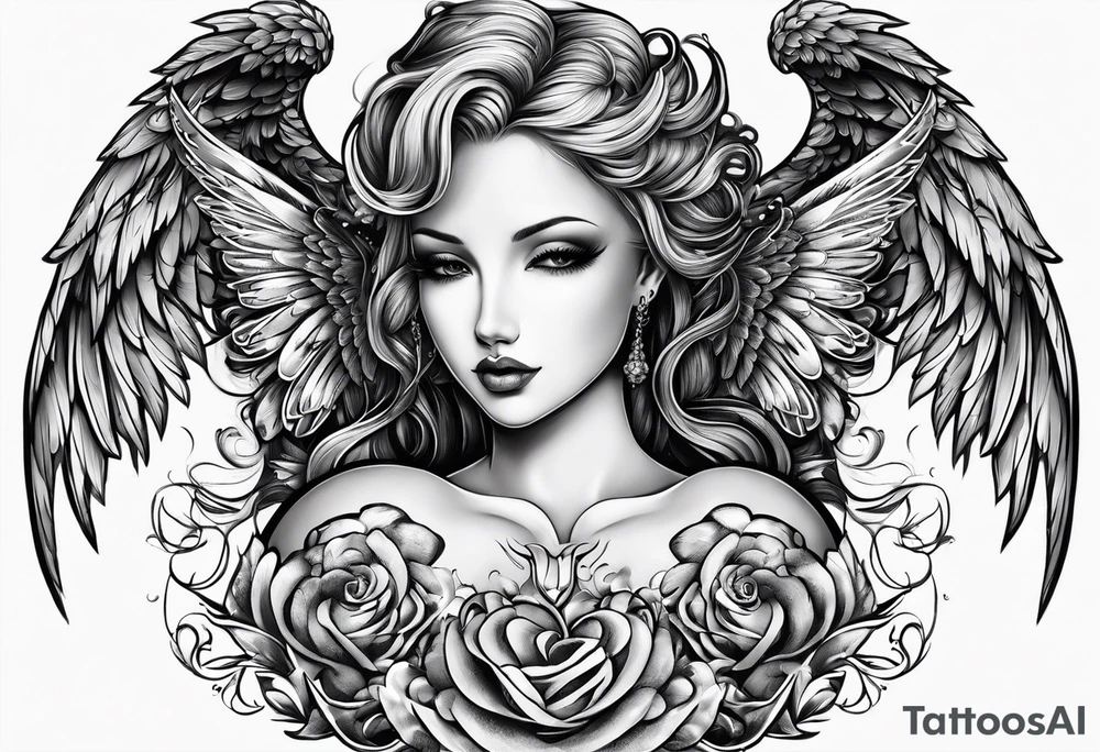 Y2K angel heart with wings and a corset in the middle tattoo idea