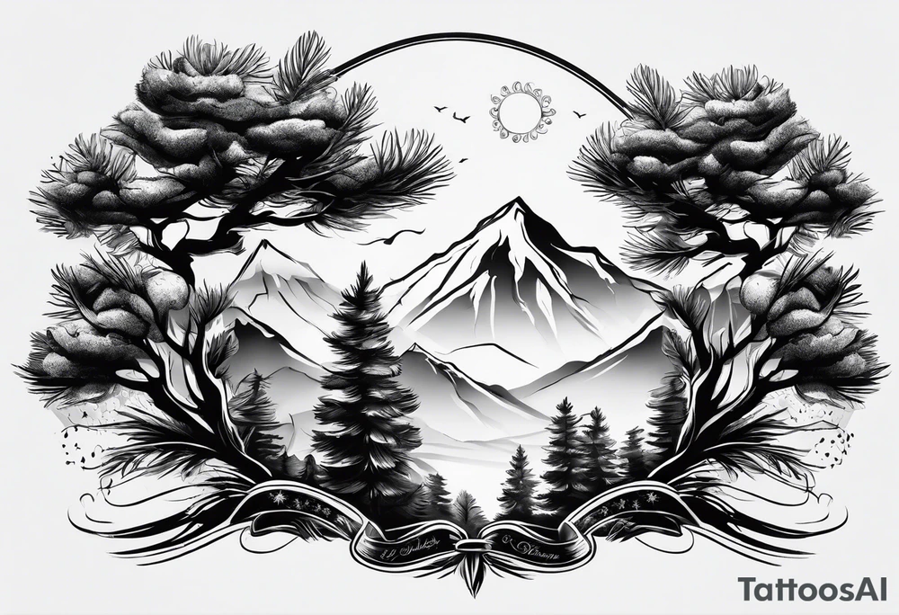 5 pine tree family tattoo idea