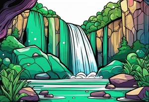 Emerald stones waterfall background tattoo idea
