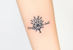 Fibonacci spiral shell inside of tree full of leaves tattoo idea