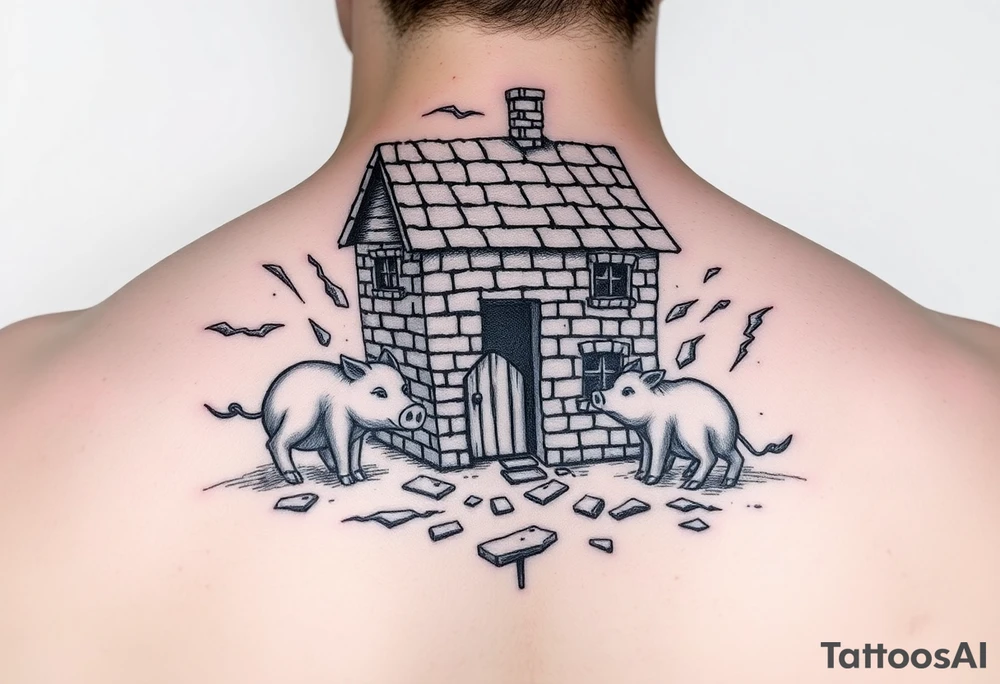 Brick house being blown off 3 little piggy's by a big bad wolf tattoo idea