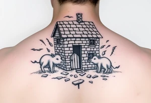 Brick house being blown off 3 little piggy's by a big bad wolf tattoo idea
