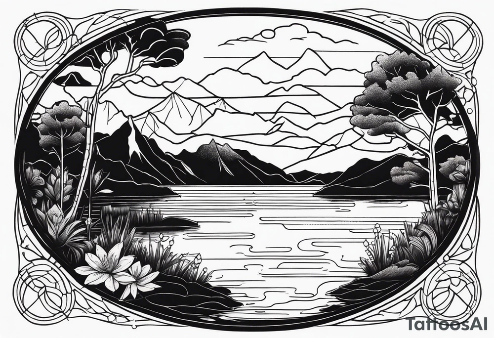 A lake with an small island in the middle tattoo idea