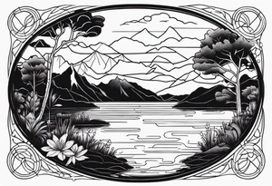 A lake with an small island in the middle tattoo idea