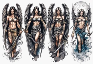 Full arm sleeves with 3 warrior angels on it tattoo idea