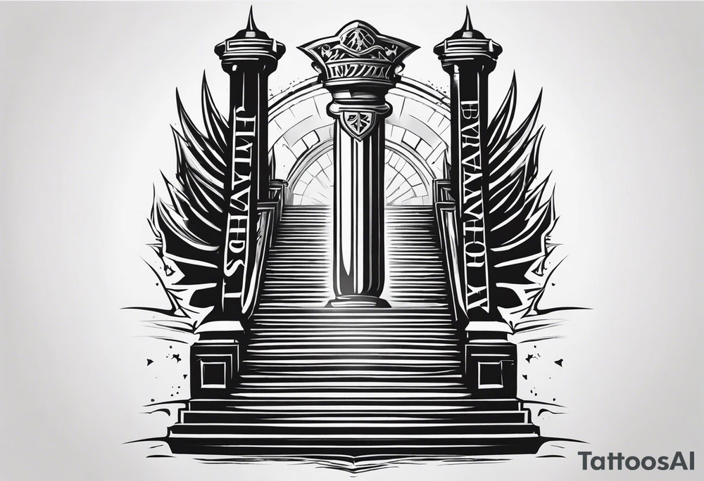 Valhalla sword shield stairs tattoo idea