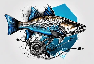 Trash polka blue and black fly fishing theme rib piece. A small about of hexagon pattern. tattoo idea