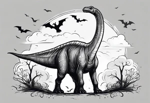 A brachiosaurus wearing a sheet on its head to look like a ghost on Halloween tattoo idea