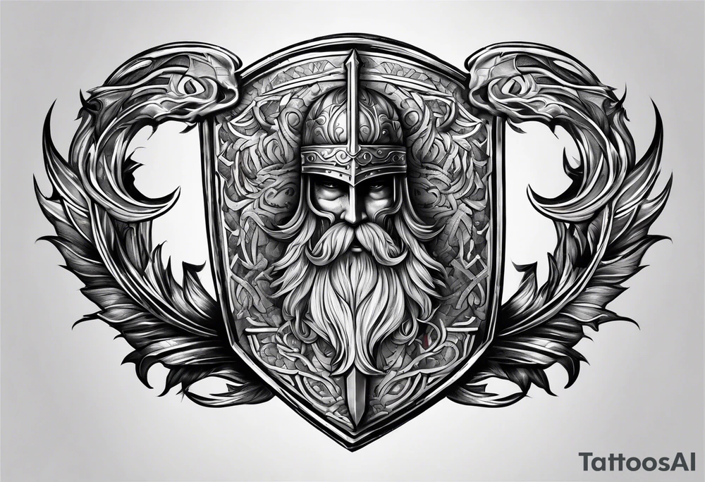 Valhalla sword shield axe armour tattoo idea