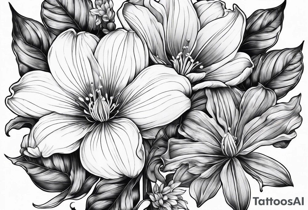 More leafs and stalk with little Platycodon grandiflorus flowers tattoo idea