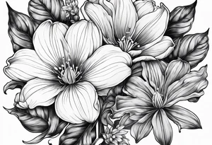 More leafs and stalk with little Platycodon grandiflorus flowers tattoo idea