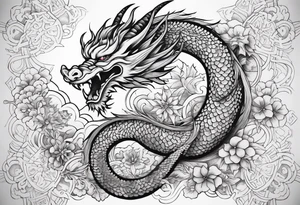 japanese dragon, celestial, cross, snowflake tattoo idea