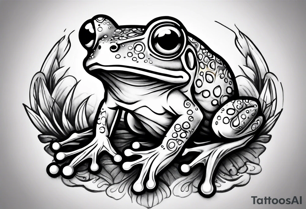Small frog holding a rainbow flag tattoo idea