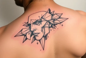 Rostro fragmentado o disolviéndose en formas geométricas. tattoo idea