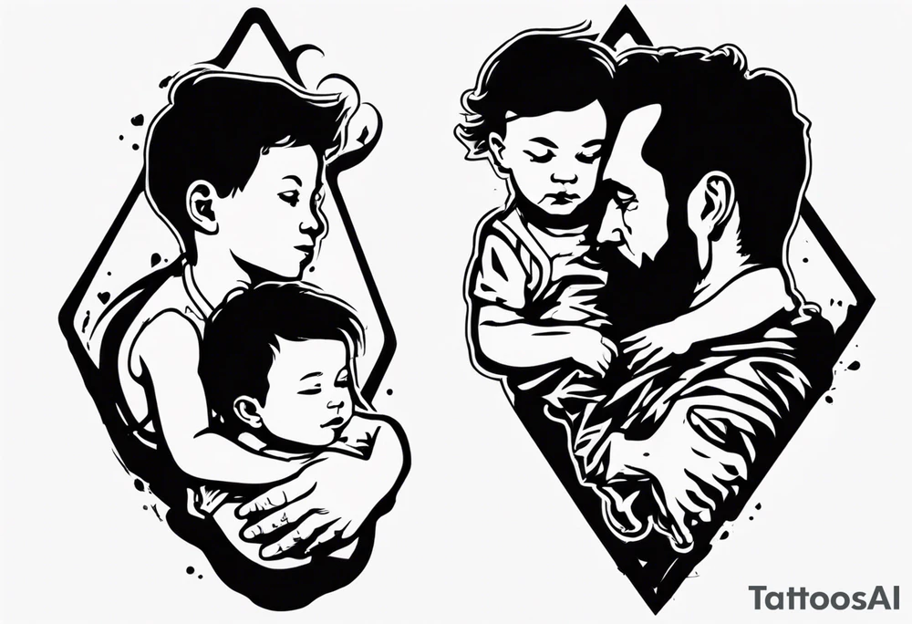 Silhouette of a father with two children tattoo idea