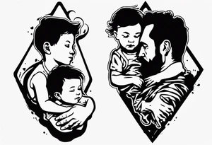Silhouette of a father with two children tattoo idea