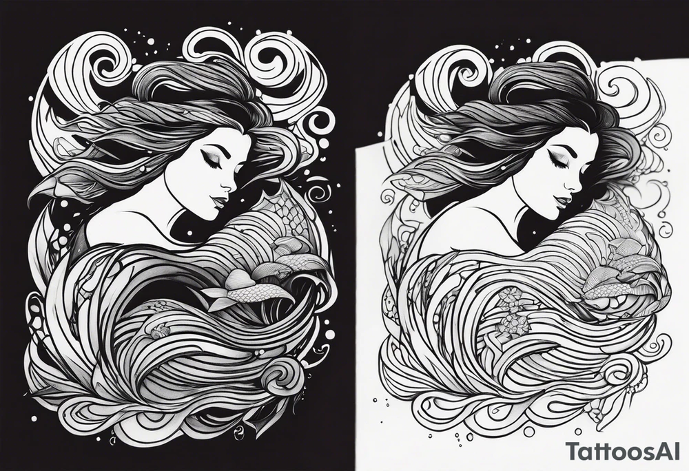 mermaid, waves, dark work tattoo idea