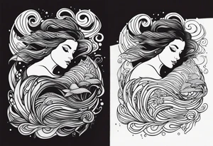 mermaid, waves, dark work tattoo idea