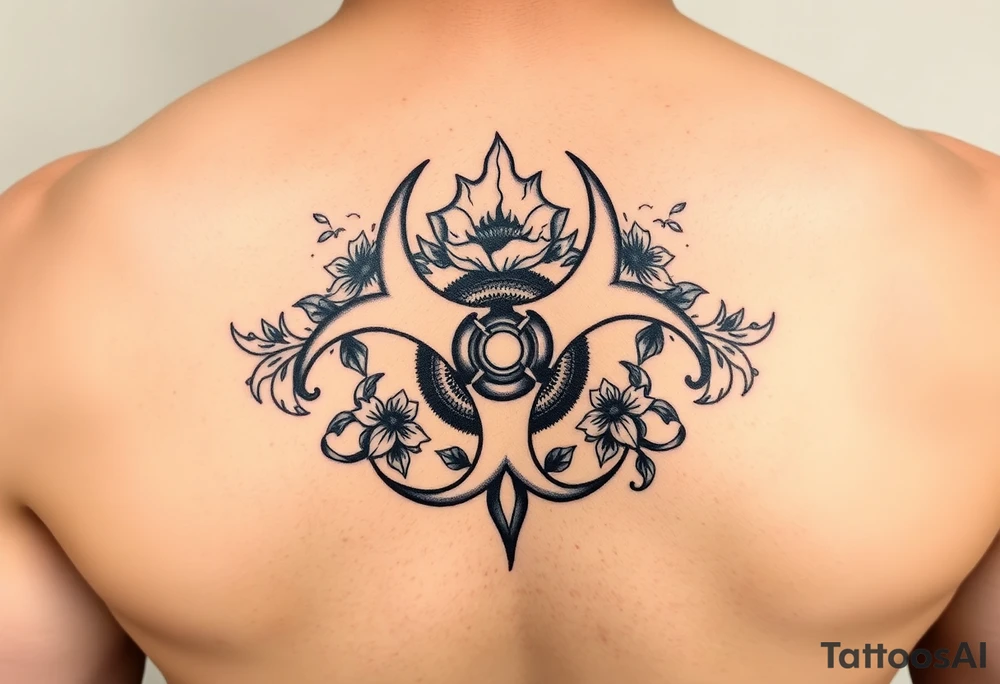 floral biohazard symbol in traditional style tattoo idea
