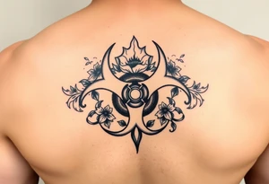 floral biohazard symbol in traditional style tattoo idea