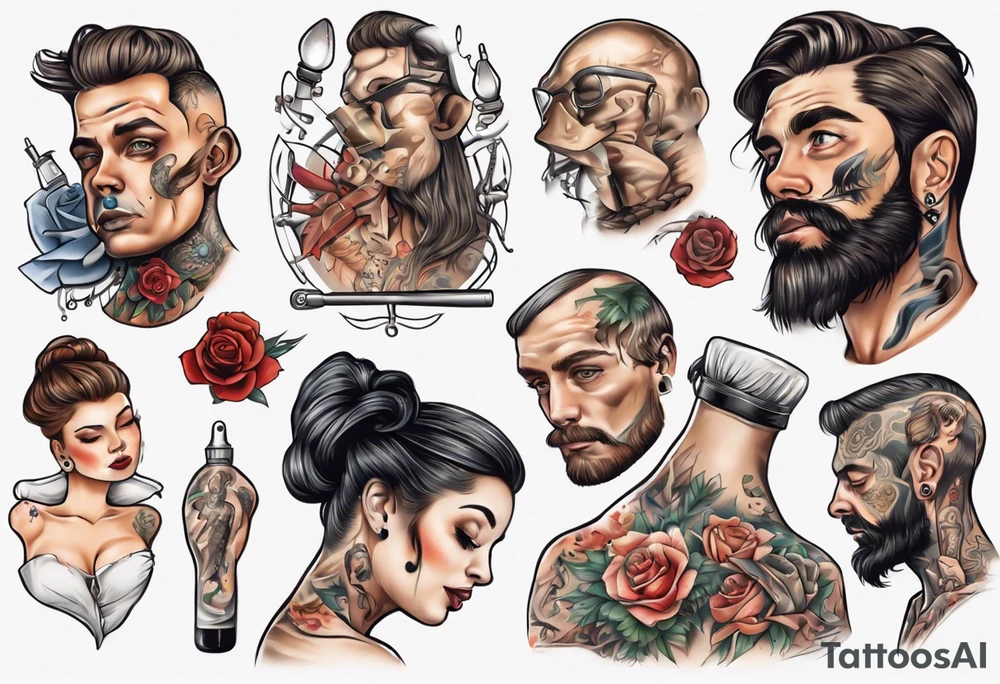 man getting tattooed by a woman tattoo idea