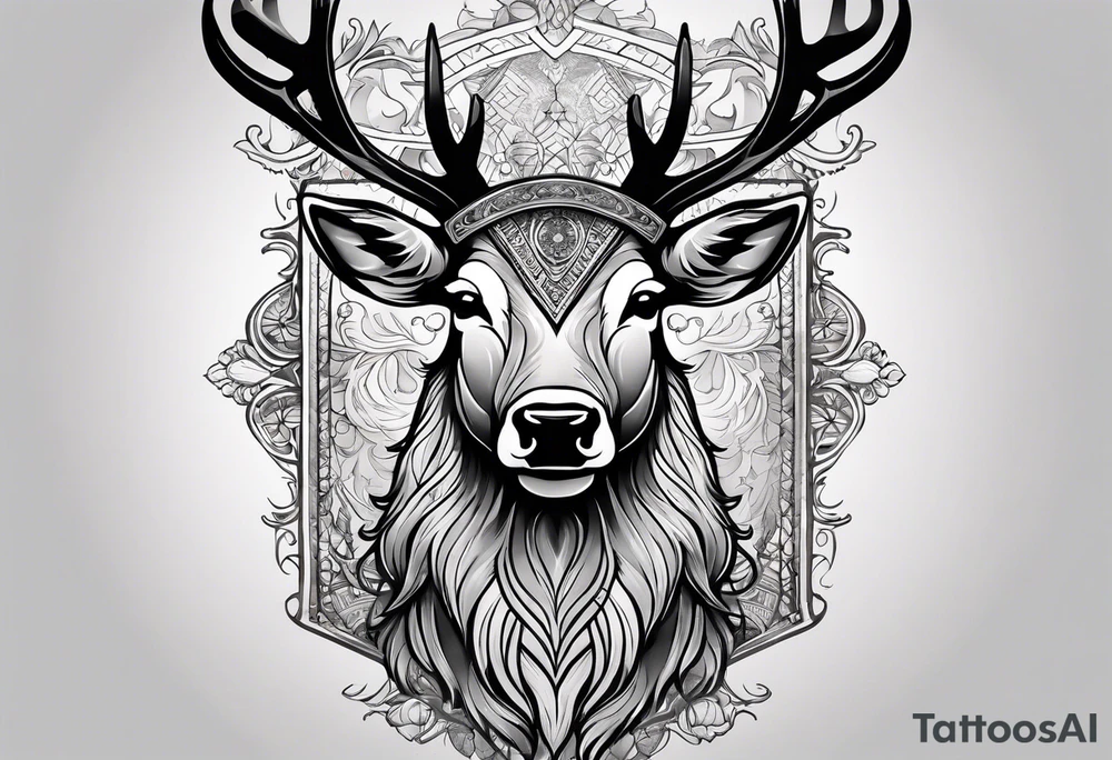 back tattoo of a front view reindeer with half the face as a skull tattoo idea