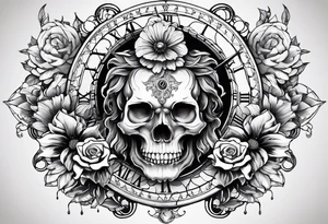 skull, lion, clock, flower, trident, anchor, tattoo idea