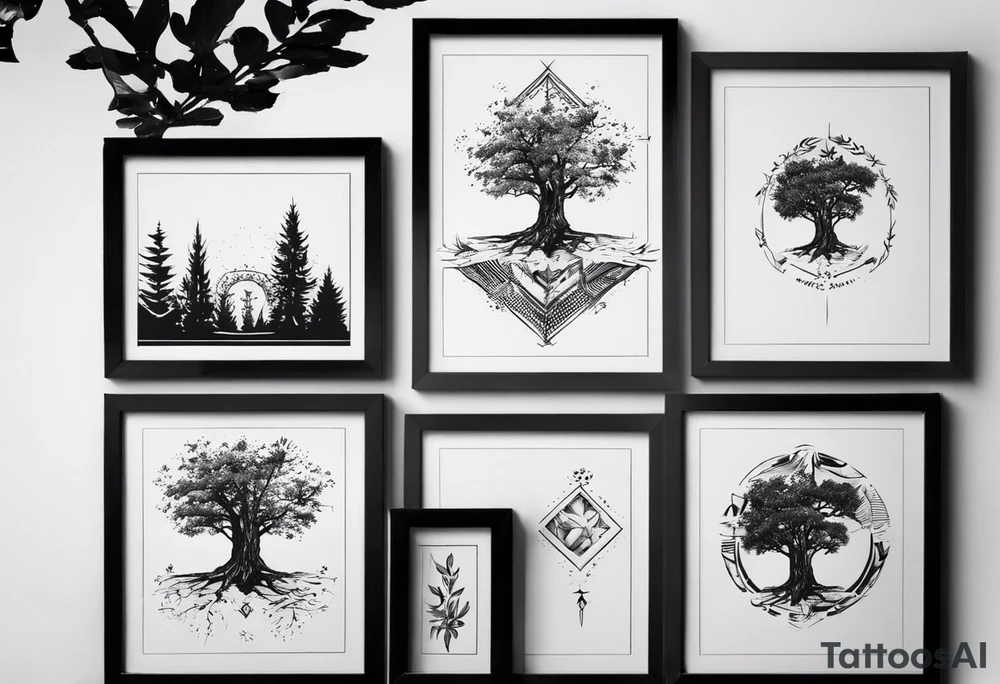 POV under a tree square framed minimalistic tattoo idea