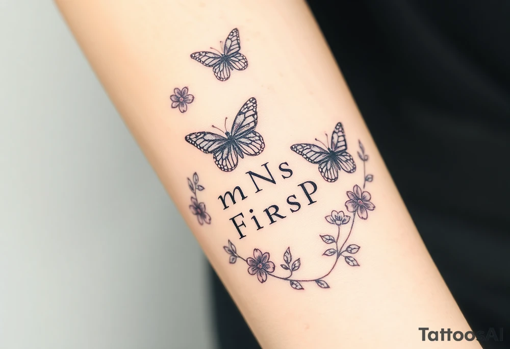 Love myself First with butterflies and flowers 
Letters L,M,N,O,P discreetly hidden among the foliage tattoo idea