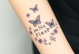 Love myself First with butterflies and flowers 
Letters L,M,N,O,P discreetly hidden among the foliage tattoo idea