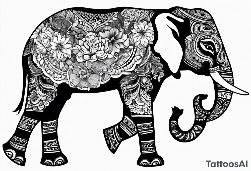compas thailand country outline with elephant tattoo idea