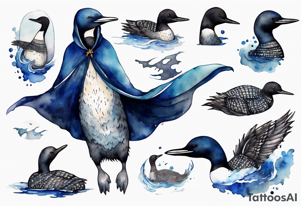 a loon wearing a dark blue cloak tattoo idea
