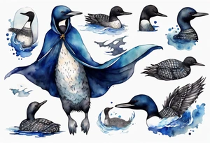 a loon wearing a dark blue cloak tattoo idea