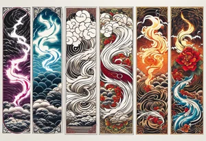 five lightning strikes in a row. The first and fourth are coloured and the rest not tattoo idea
