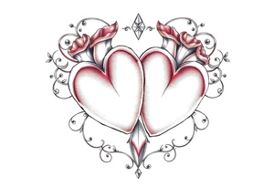 Two hearts surrounded by filigree and crystal or gem accents tattoo idea