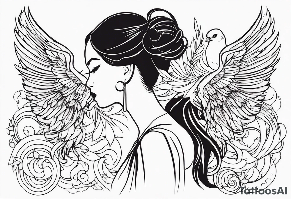 Pretty lady and phenix bird tattoo idea