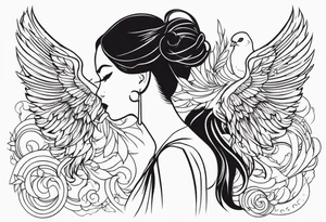 Pretty lady and phenix bird tattoo idea