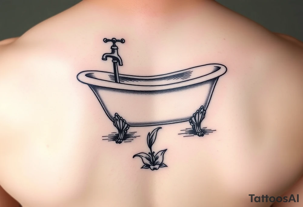 clawfoot bathtub with faucet and lily coming up out the floor tattoo idea