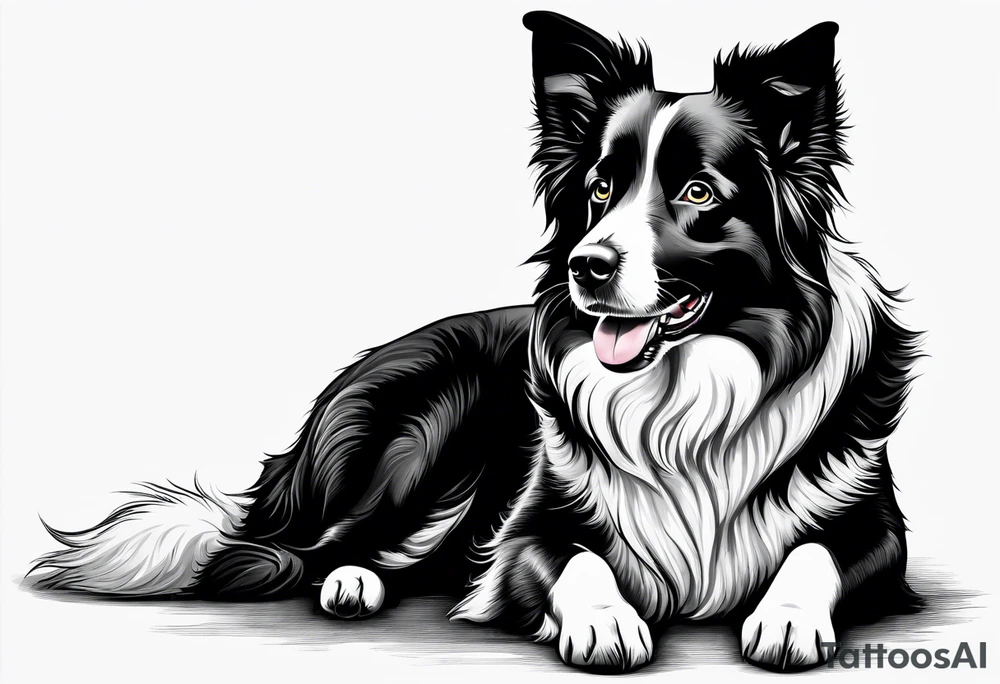 Border collie black with white nose fur is very short tattoo idea