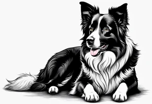Border collie black with white nose fur is very short tattoo idea