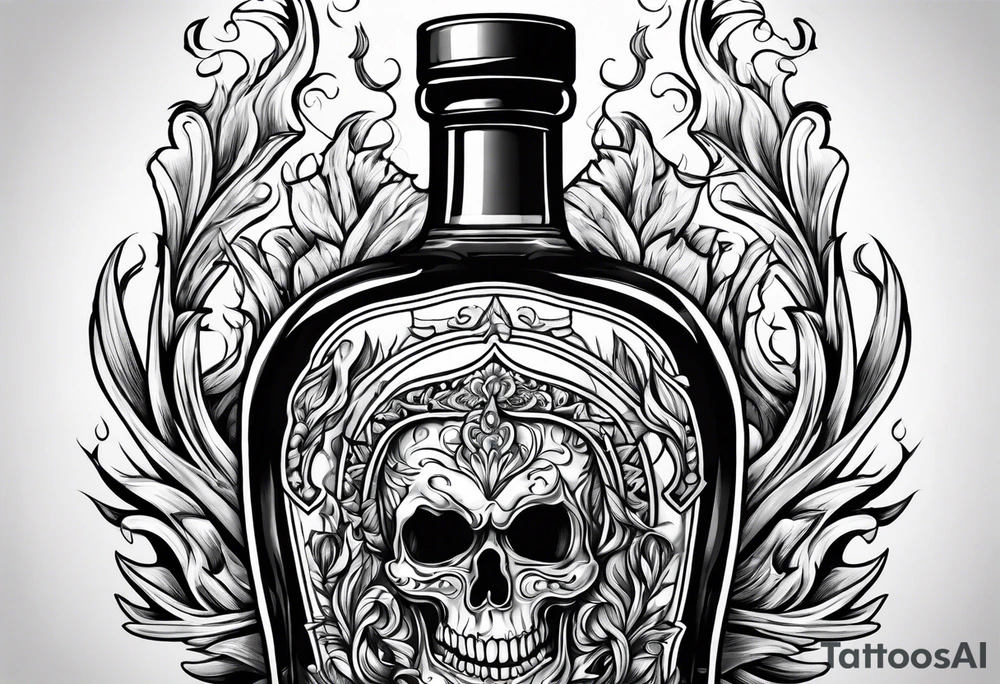 Flaming rag in whiskey bottle tattoo idea