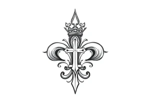 a flor de lis with a crown and a cross inside the flor de lis tattoo idea