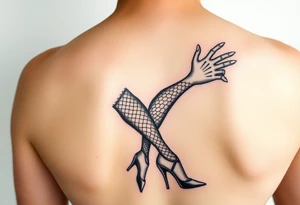 Goth woman with fishnet tights, long nails and stiletto shoes tattoo idea