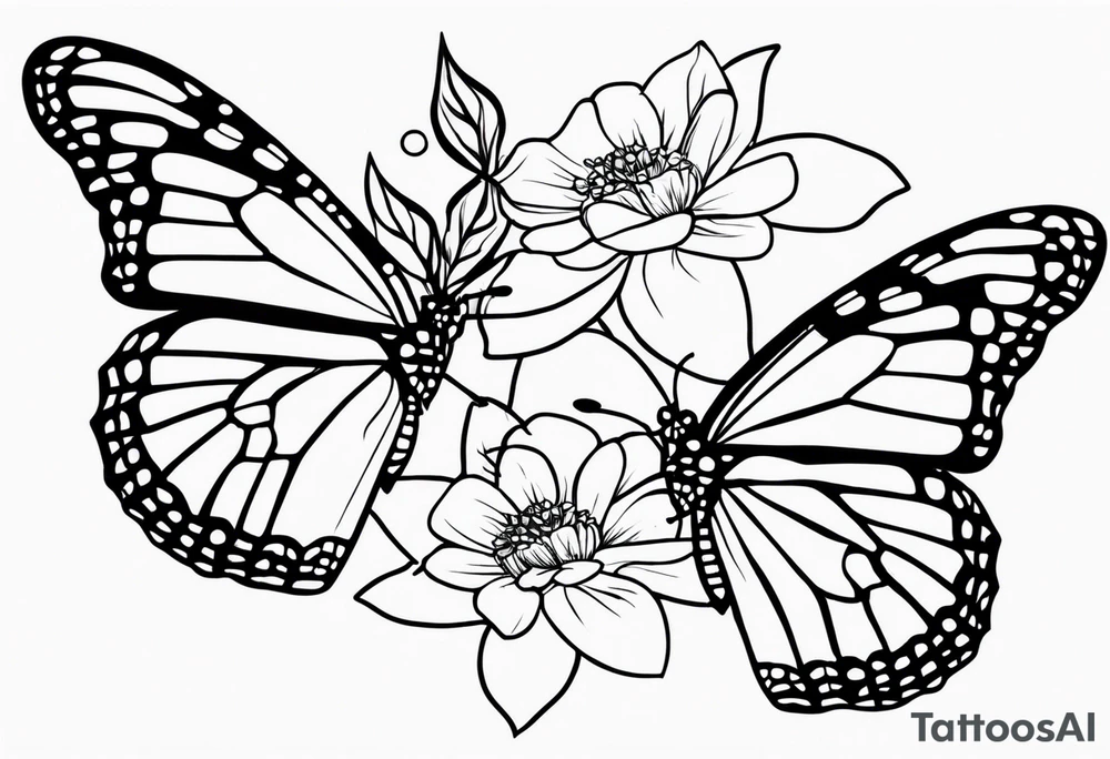 for forearm vine wrapping around long with some hawiann flowers incorporate some monarch butterflies into it tattoo idea