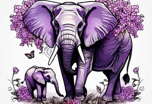Elephant passing lilacs to a baby elephant tattoo idea
