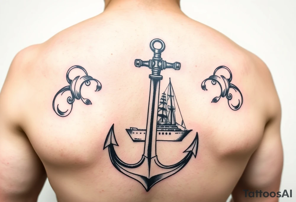 bold man with anchor and yacht tattoo idea