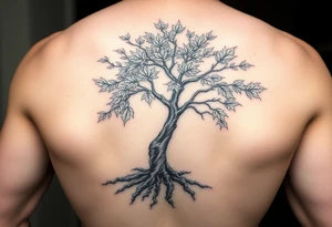 japanese maple tree as a side tattoo that goes into a chest piece and a left arm sleeve with the roots being below the waste line tattoo idea